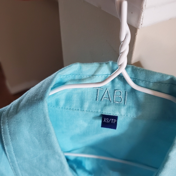 100% turquoise blue linen female shirt. - Picture 7 of 7